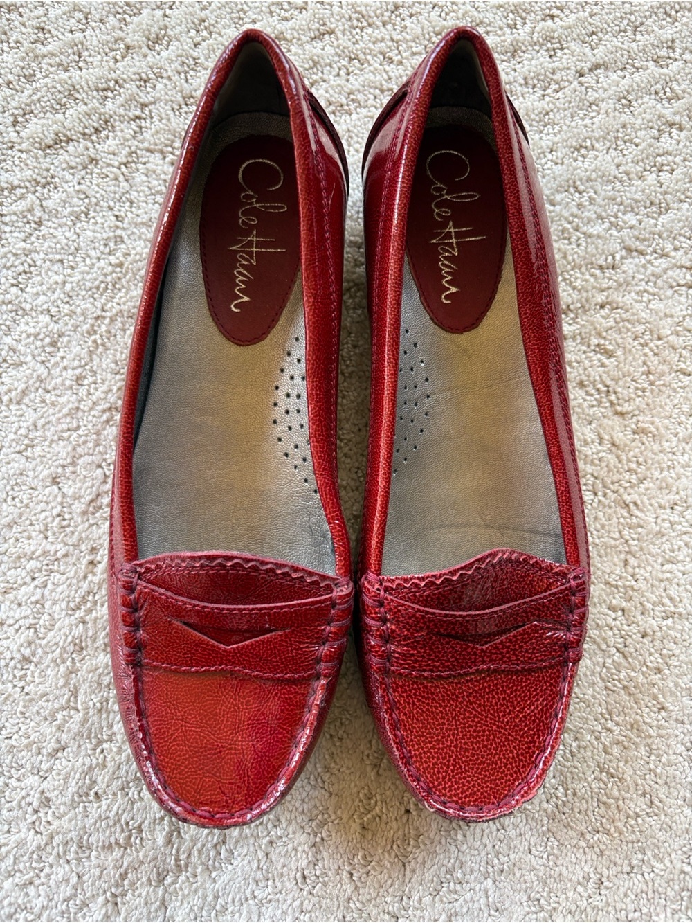 Cole Haan Red Leather Slip-On Penny Loafers
